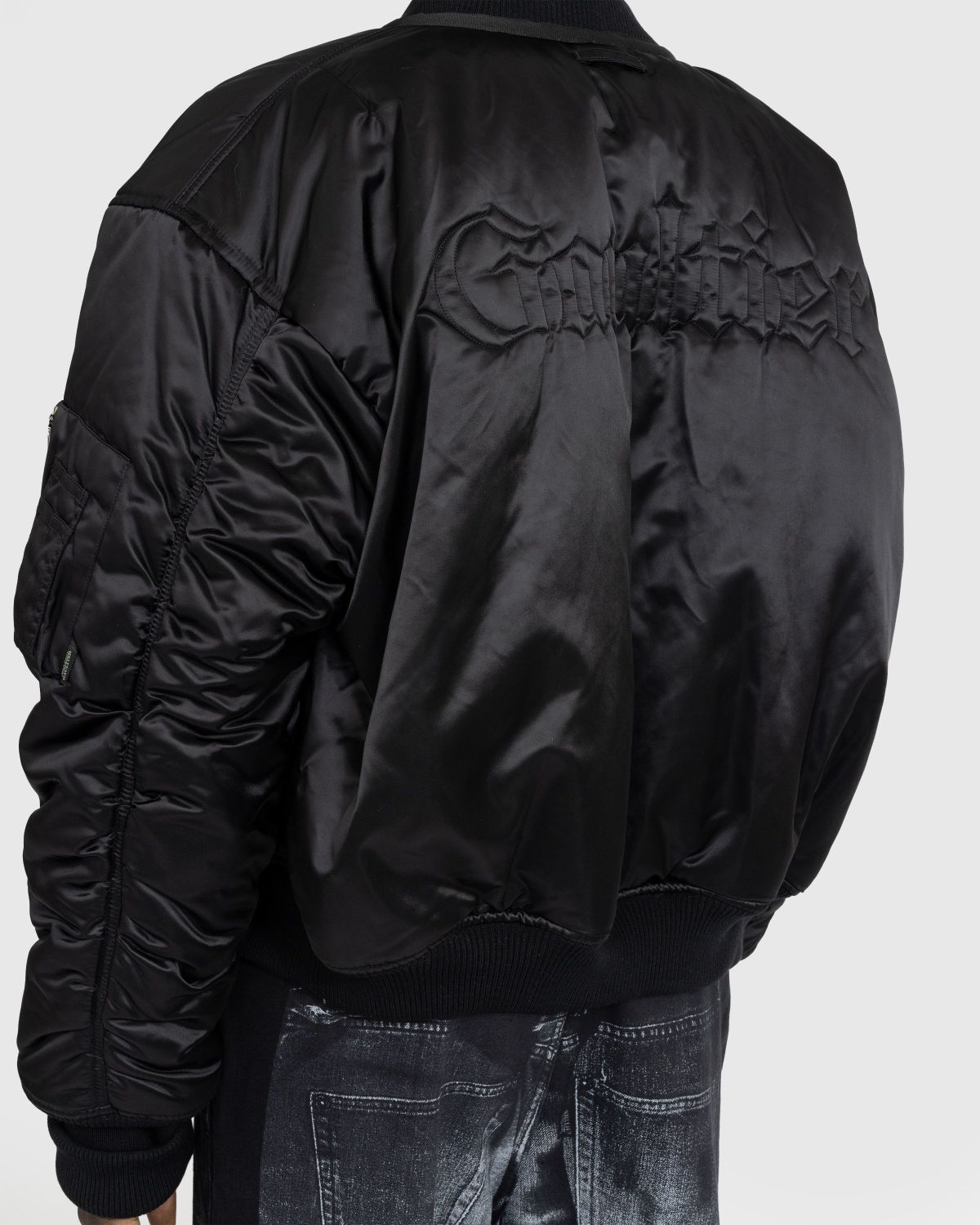 Jean Paul Gaultier – Oversized Satin Bomber Jacket Black/Grey 